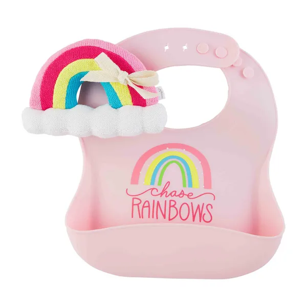 chasing rainbows bib and rattle set