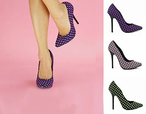 Checker Single Sole Pointy Pumps Womens Stiletto Heels