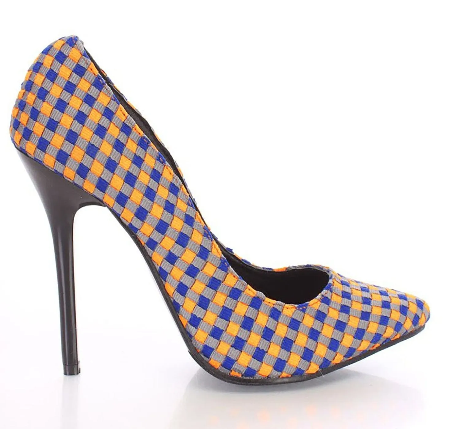 Checker Single Sole Pointy Pumps Womens Stiletto Heels