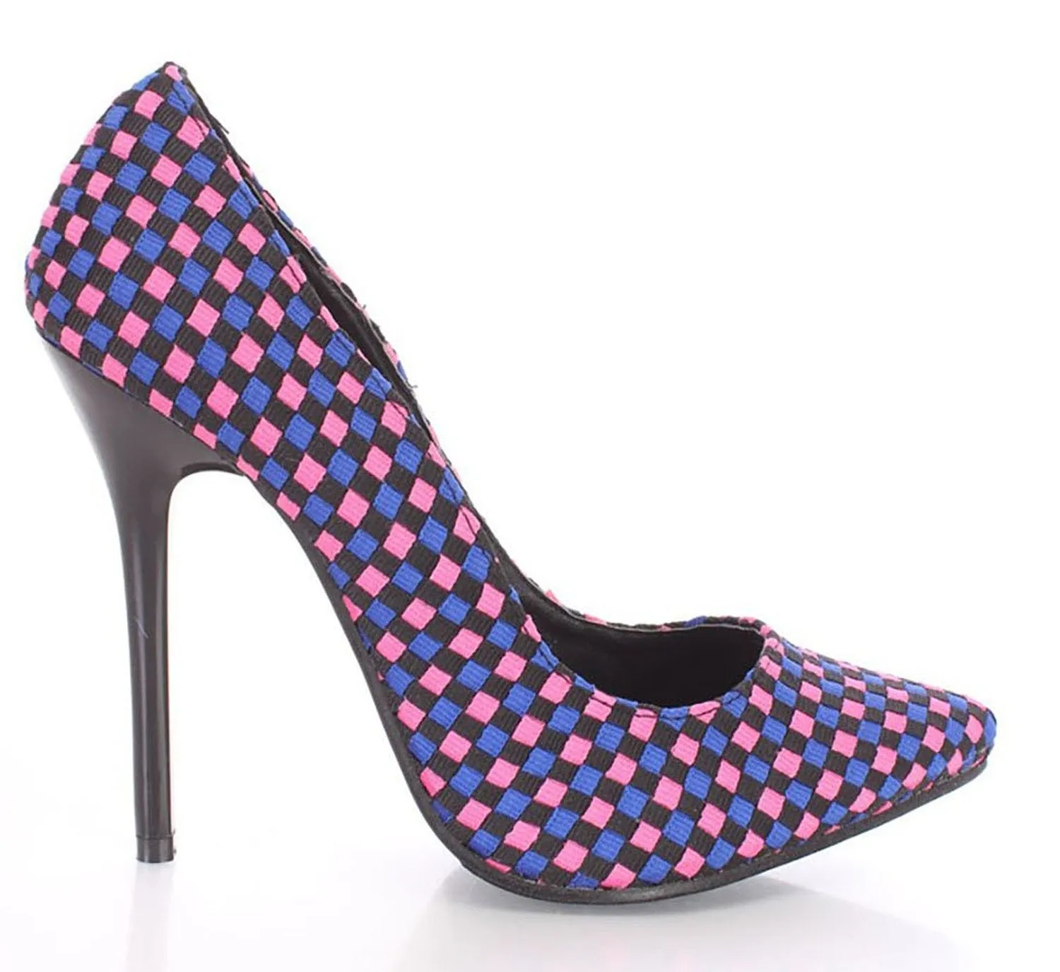 Checker Single Sole Pointy Pumps Womens Stiletto Heels