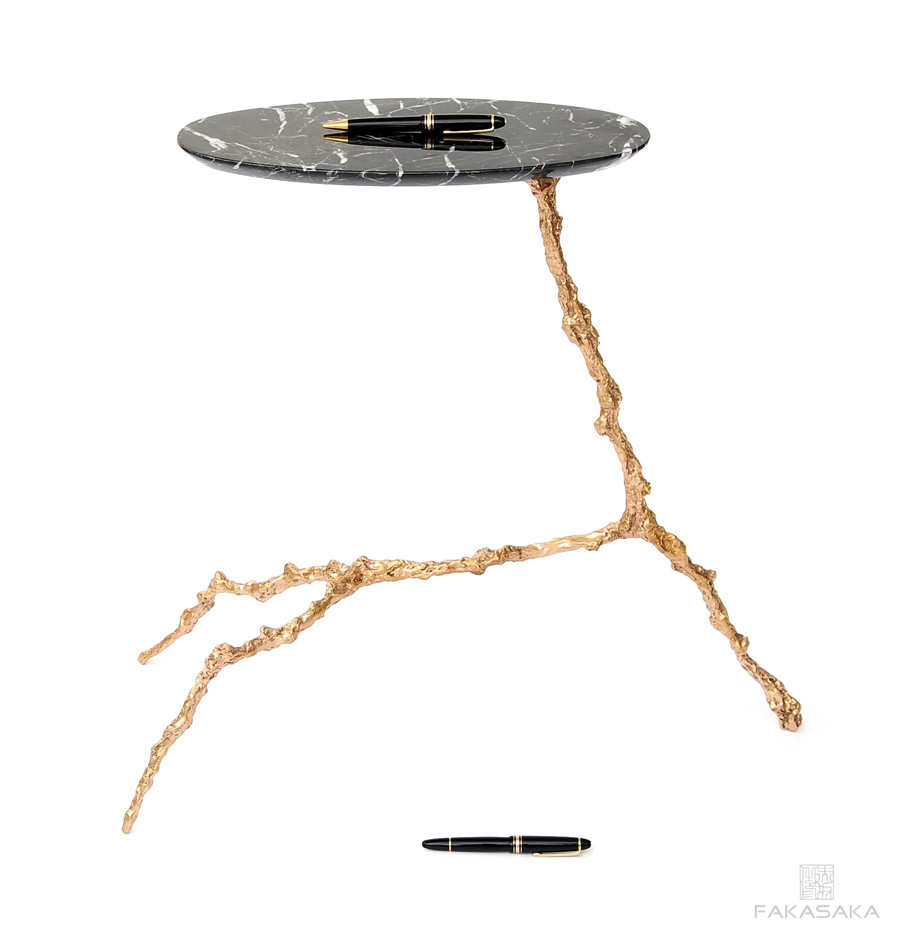 COHEN DRINK TABLE<br><br>NERO MARQUINA MARBLE<br>POLISHED BRONZE