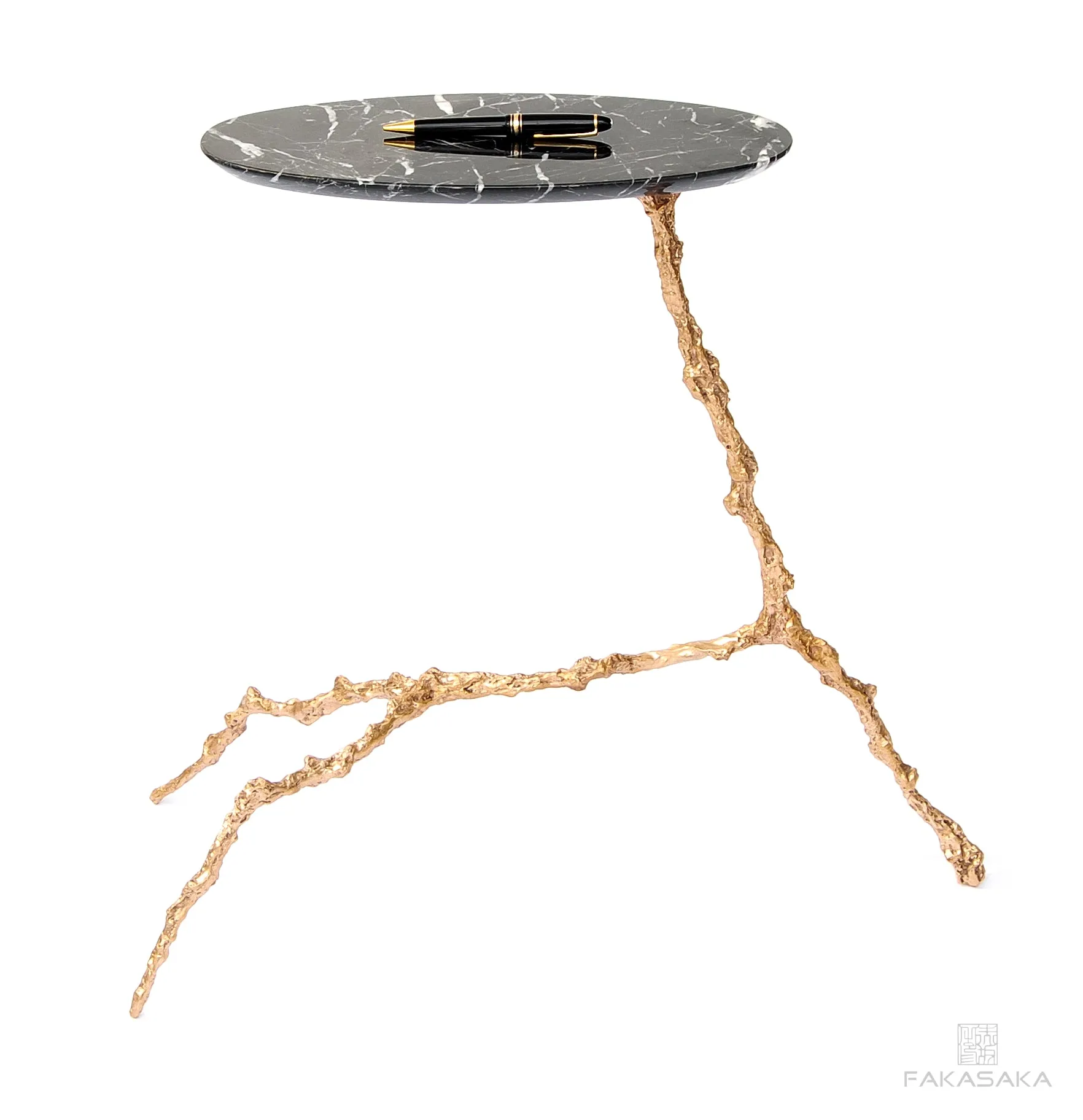 COHEN DRINK TABLE<br><br>NERO MARQUINA MARBLE<br>POLISHED BRONZE