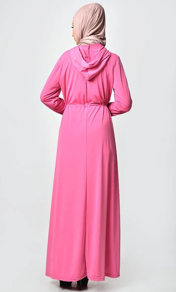 Comfy Hooded Front Zipper Poly Jersey Abaya