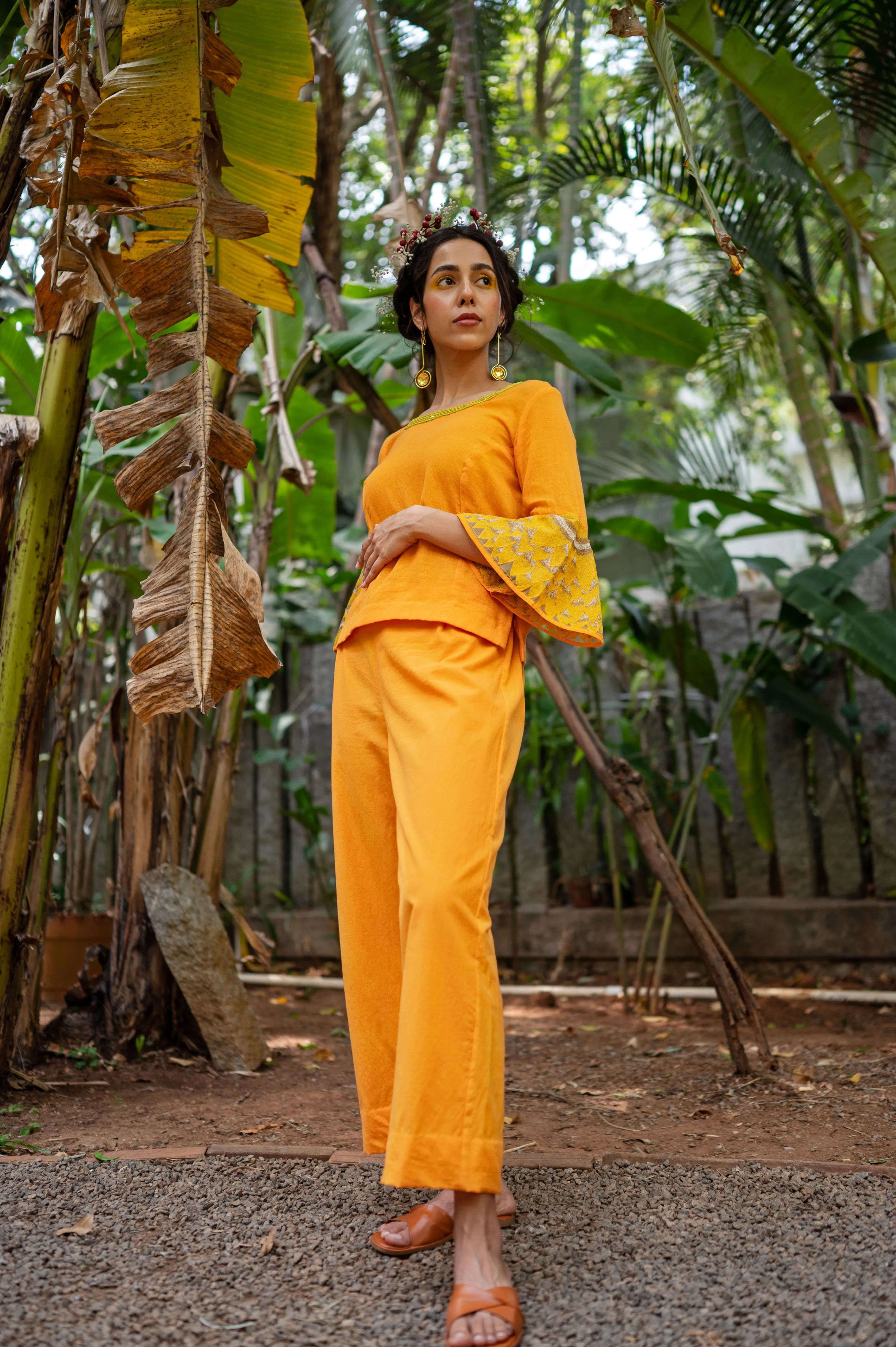 Cotton Crop top with large sunflower embroidery