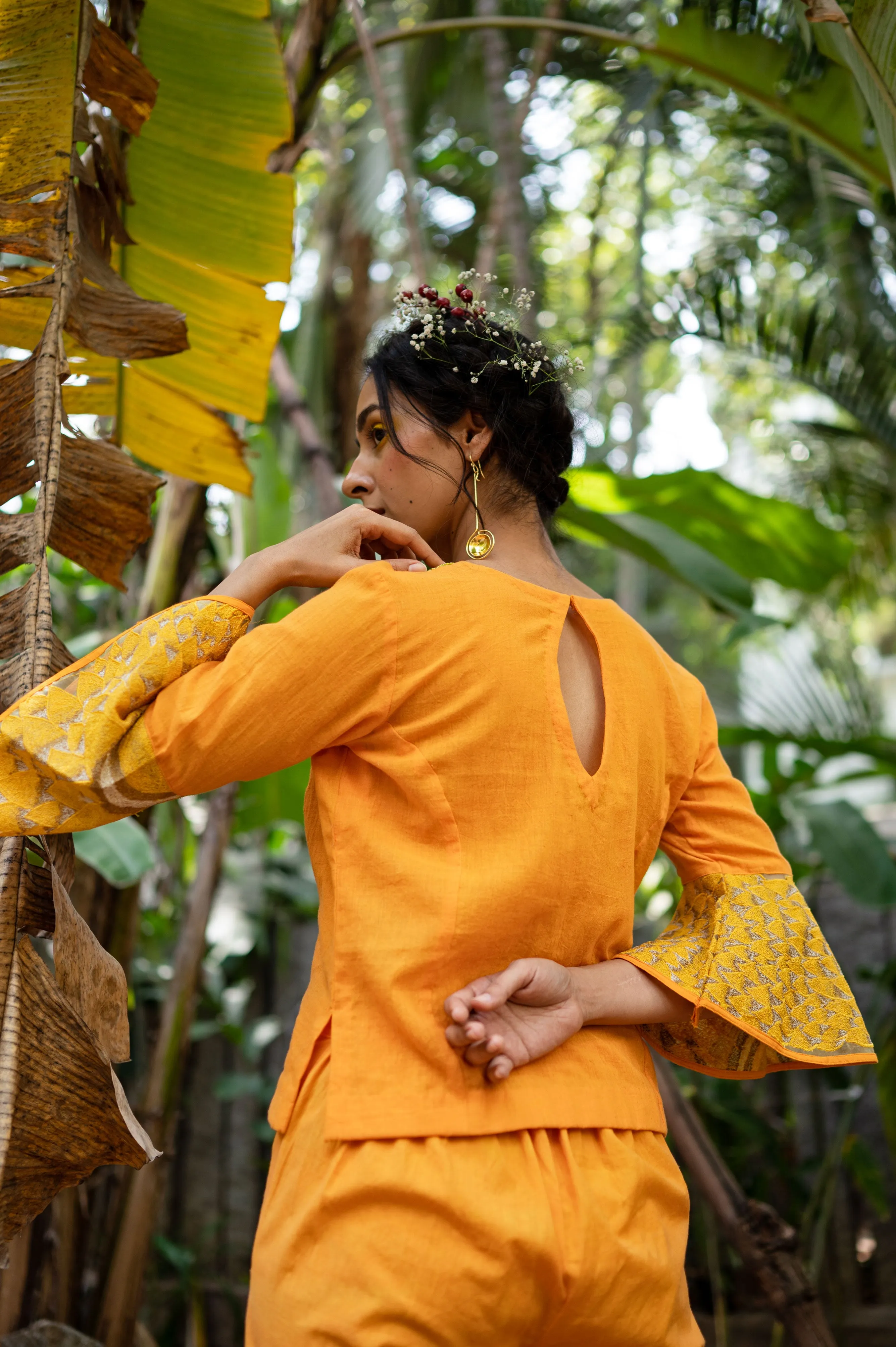 Cotton Crop top with large sunflower embroidery