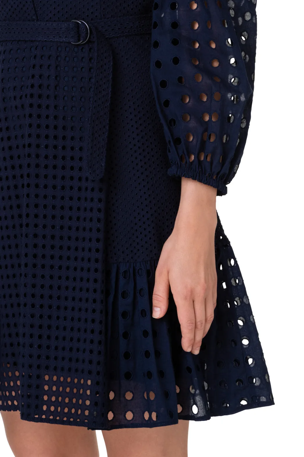 Cotton Eyelet Embroidery Patchwork Midi Dress