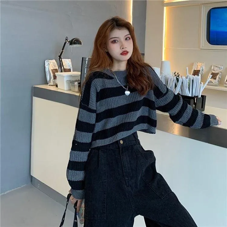 Cropped Sweater Striped Pullover