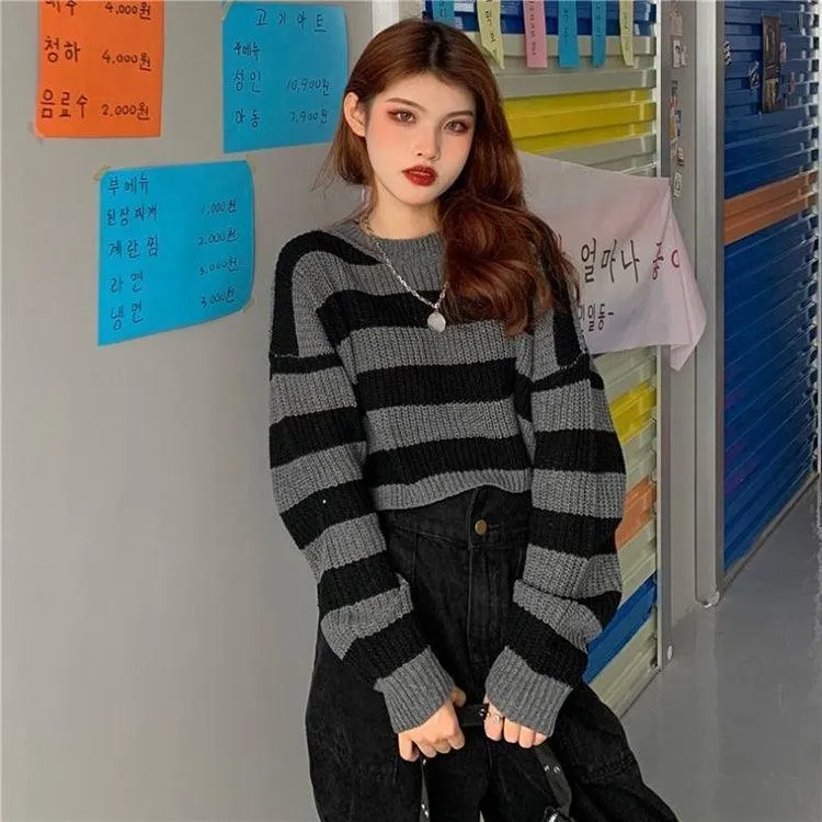 Cropped Sweater Striped Pullover