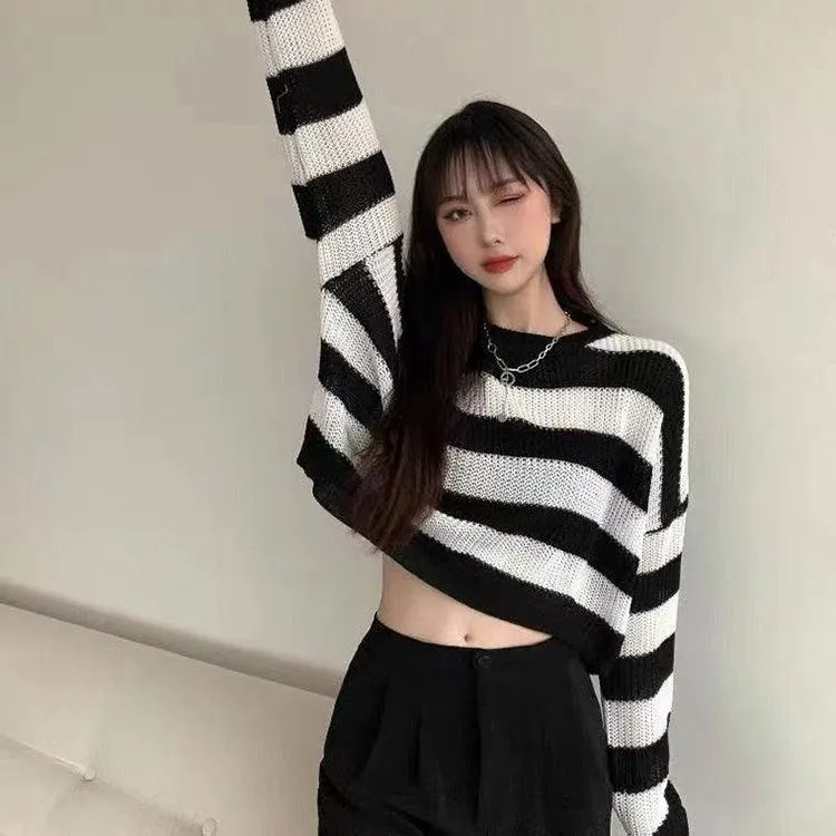 Cropped Sweater Striped Pullover