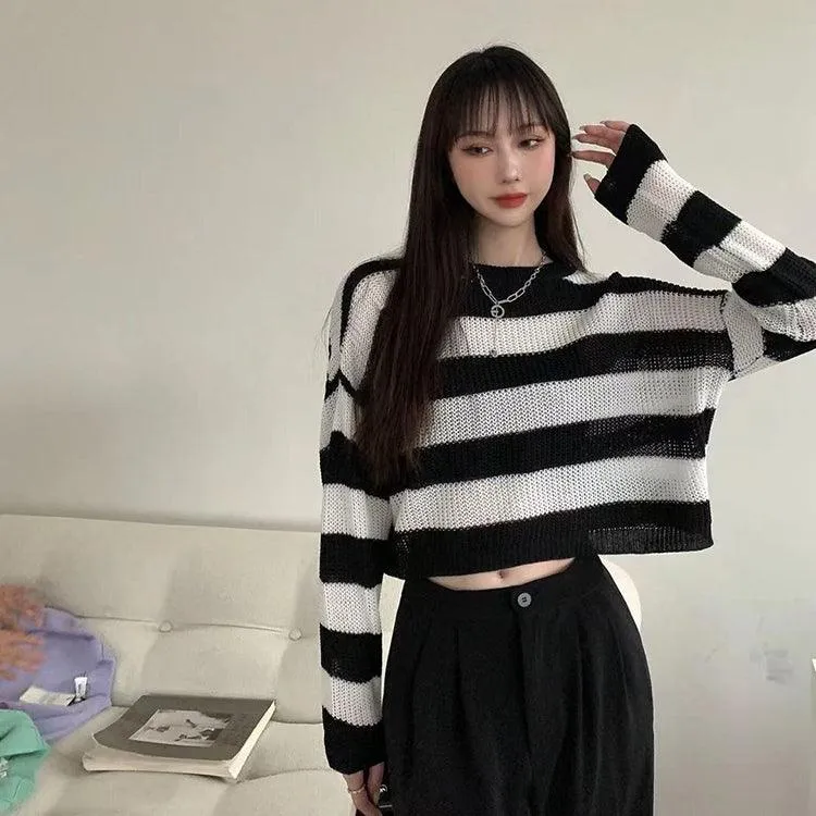 Cropped Sweater Striped Pullover