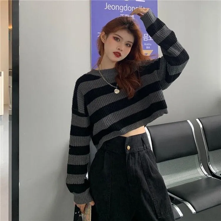 Cropped Sweater Striped Pullover