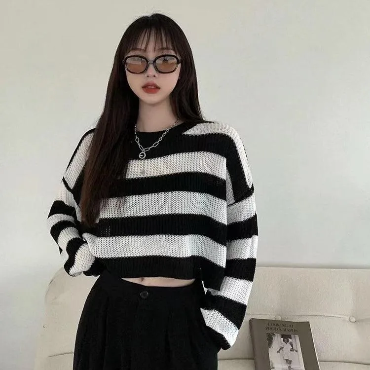 Cropped Sweater Striped Pullover