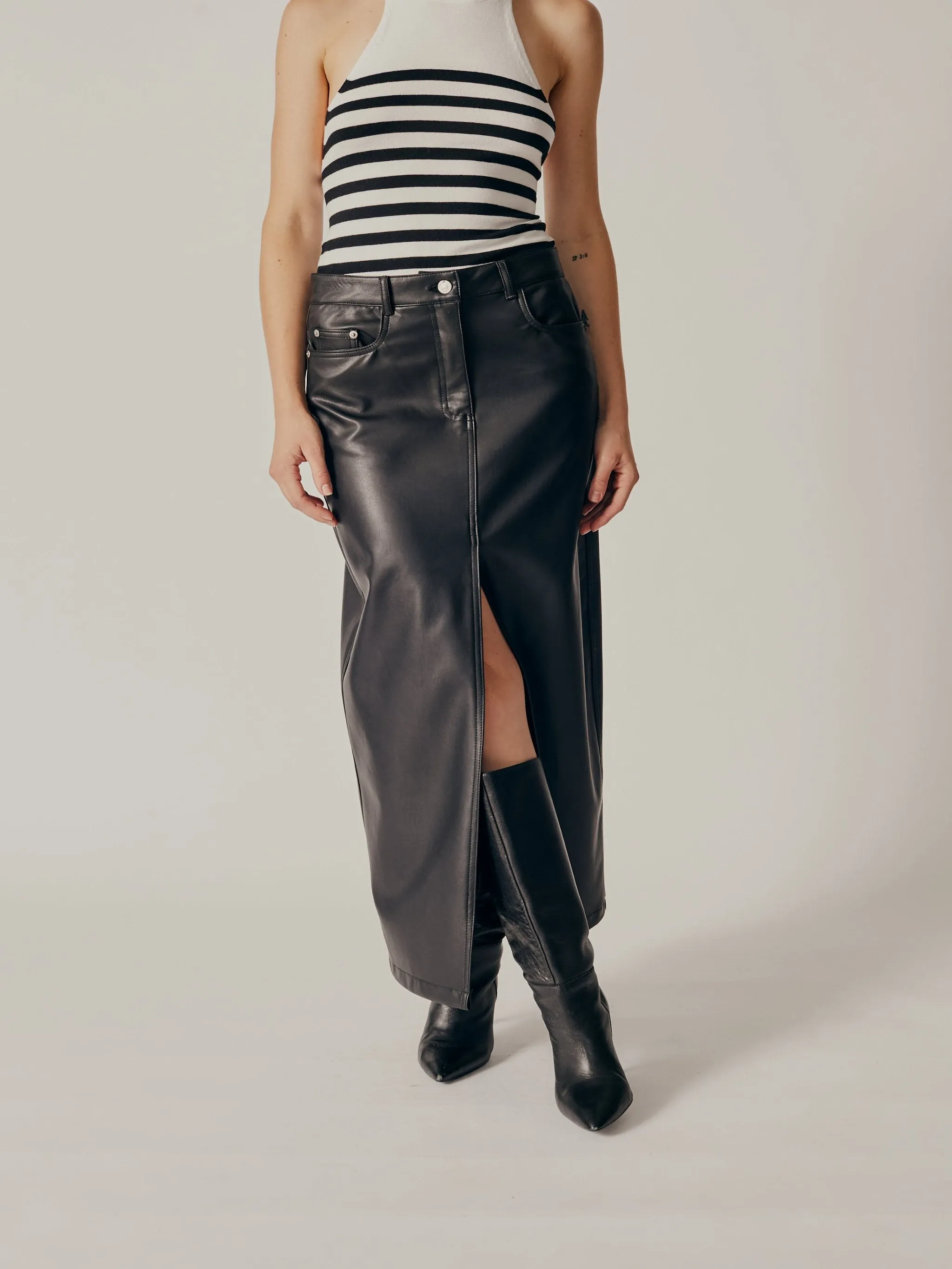 Deluc Itea Leather Skirt - Black