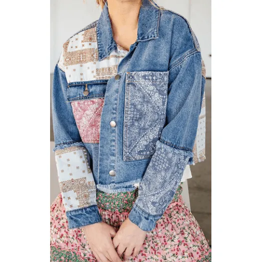 Denim Jacket with Patchwork and  Pockets