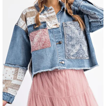 Denim Jacket with Patchwork and  Pockets