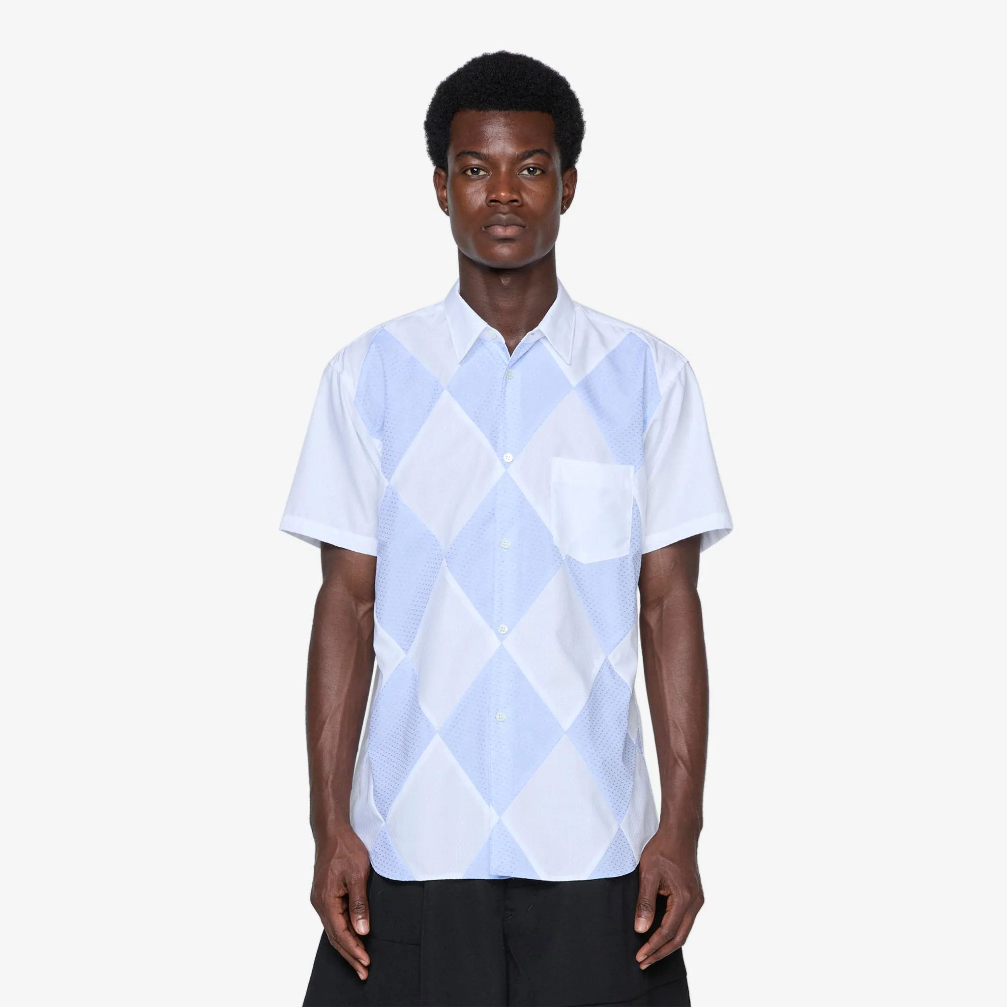 Diamond Patchwork Shirt White | Blue