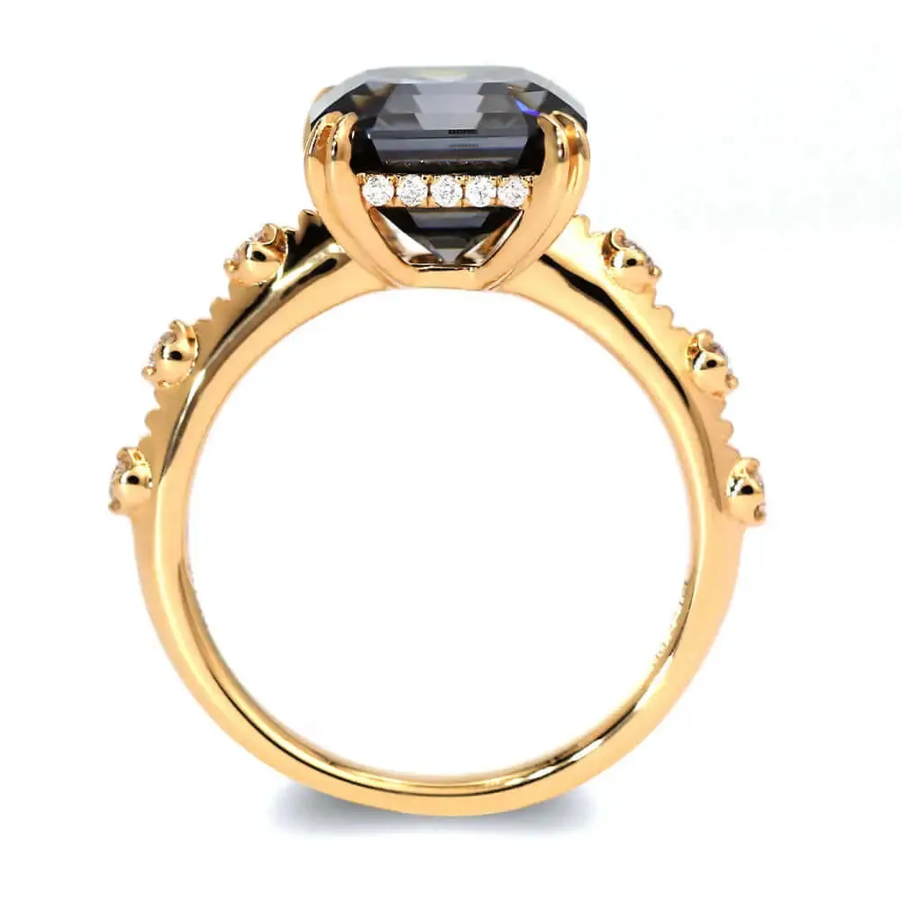 Diana Asscher Cut Blue Grey Moissanite Ring in 18K gold