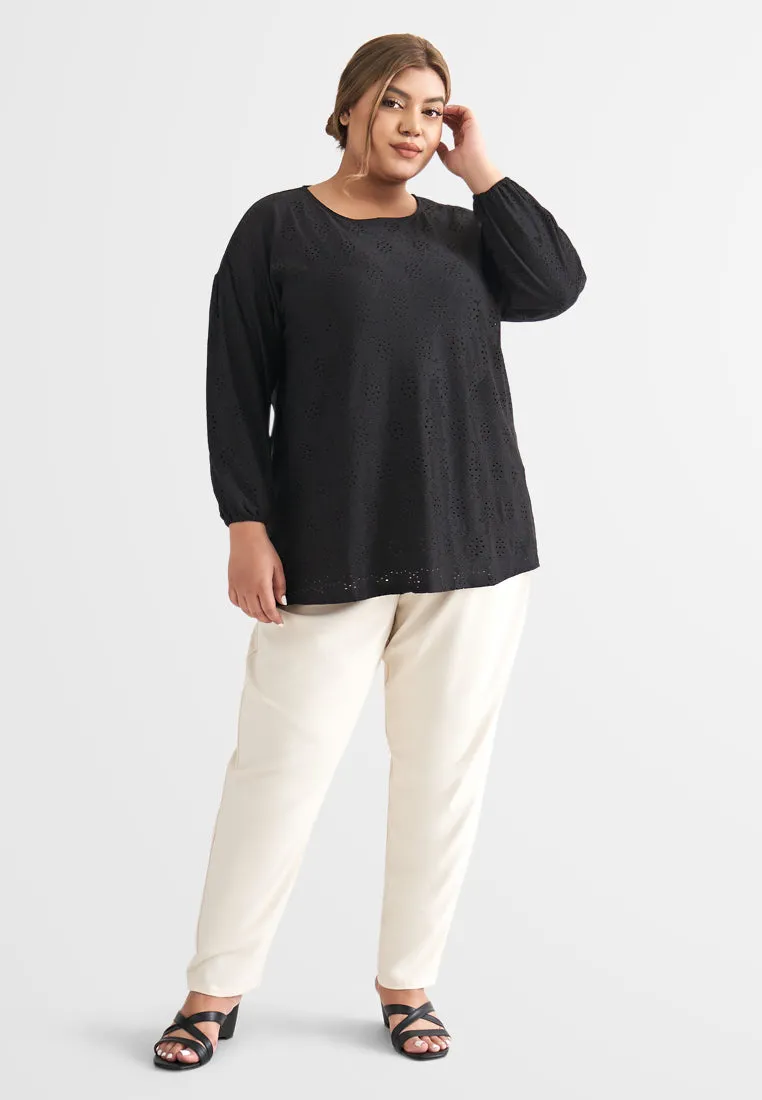 Evie Cotton Soft Eyelet Tee - Black