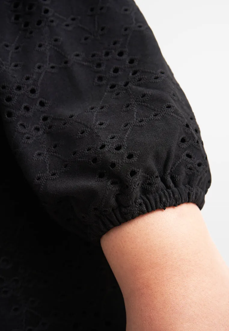 Evie Cotton Soft Eyelet Tee - Black