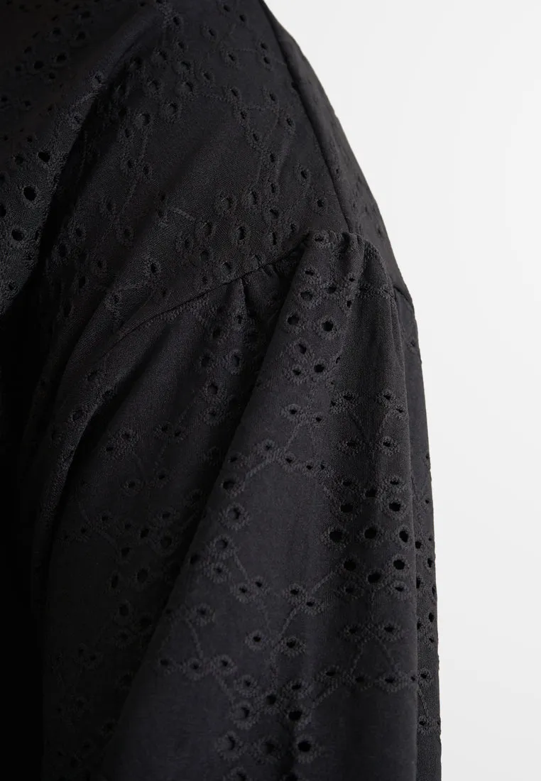 Evie Cotton Soft Eyelet Tee - Black