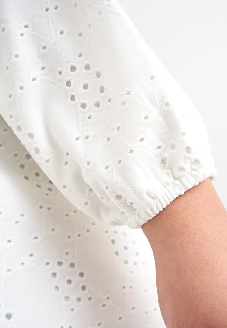 Evie Cotton Soft Eyelet Tee - White