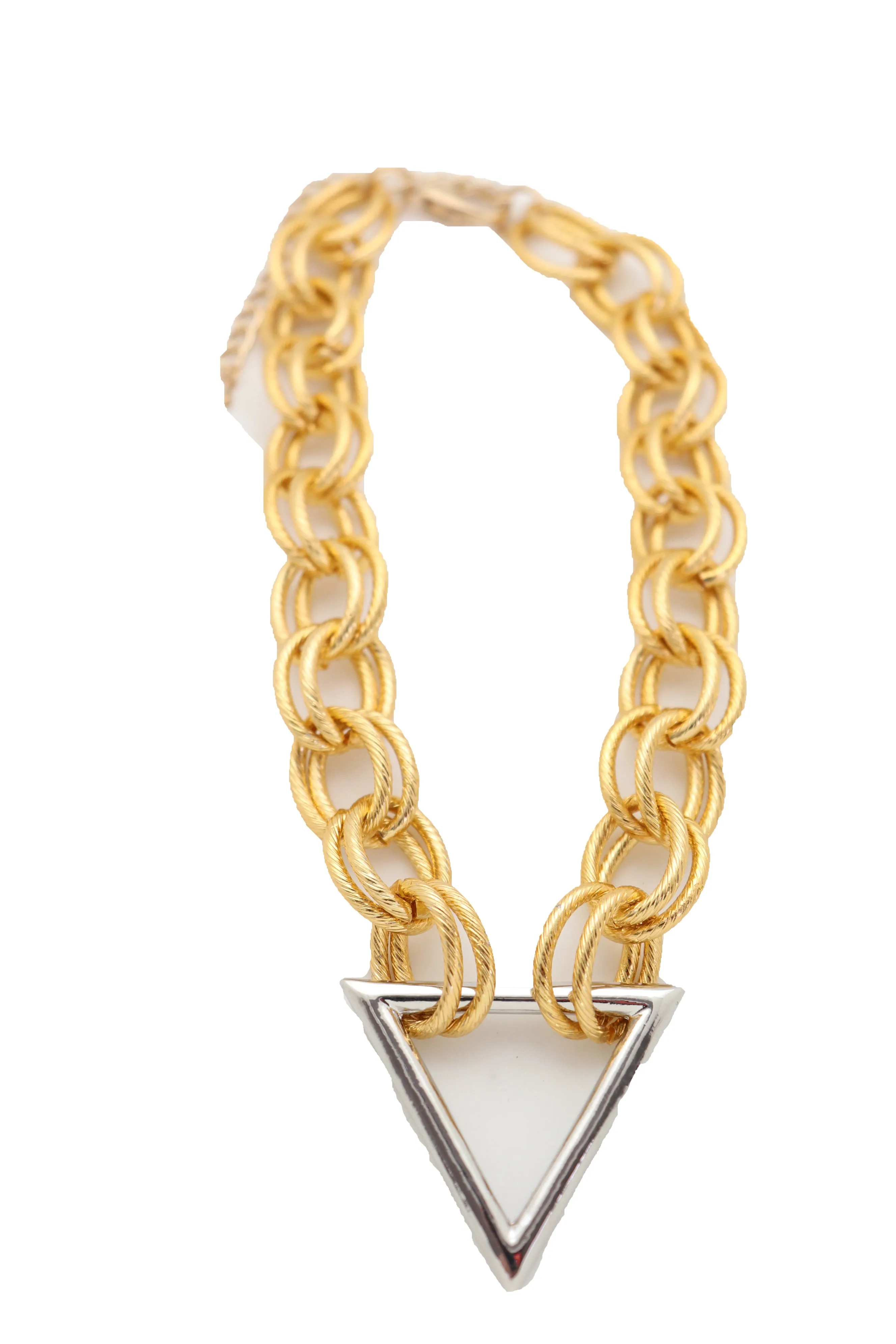 Fashion Necklace Gold Metal Chain Links Silver Triangle Pendant Geometric