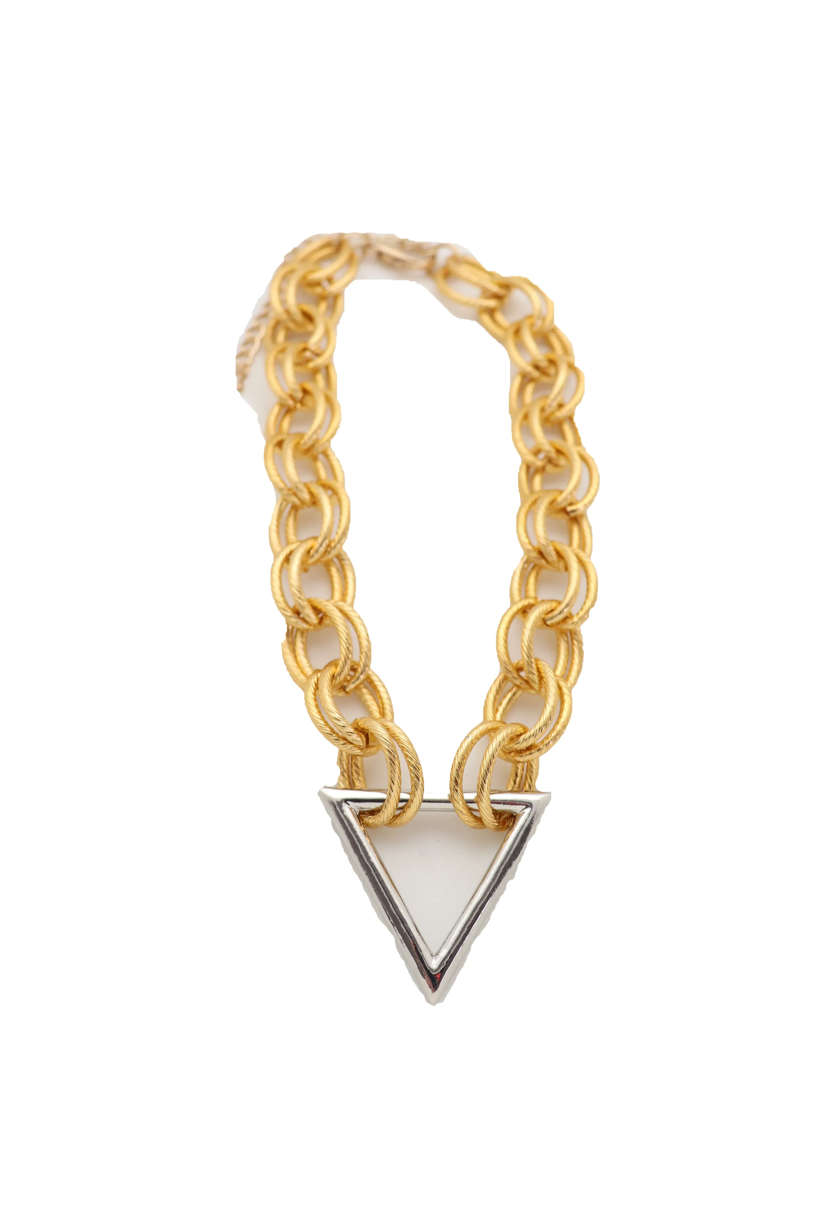 Fashion Necklace Gold Metal Chain Links Silver Triangle Pendant Geometric