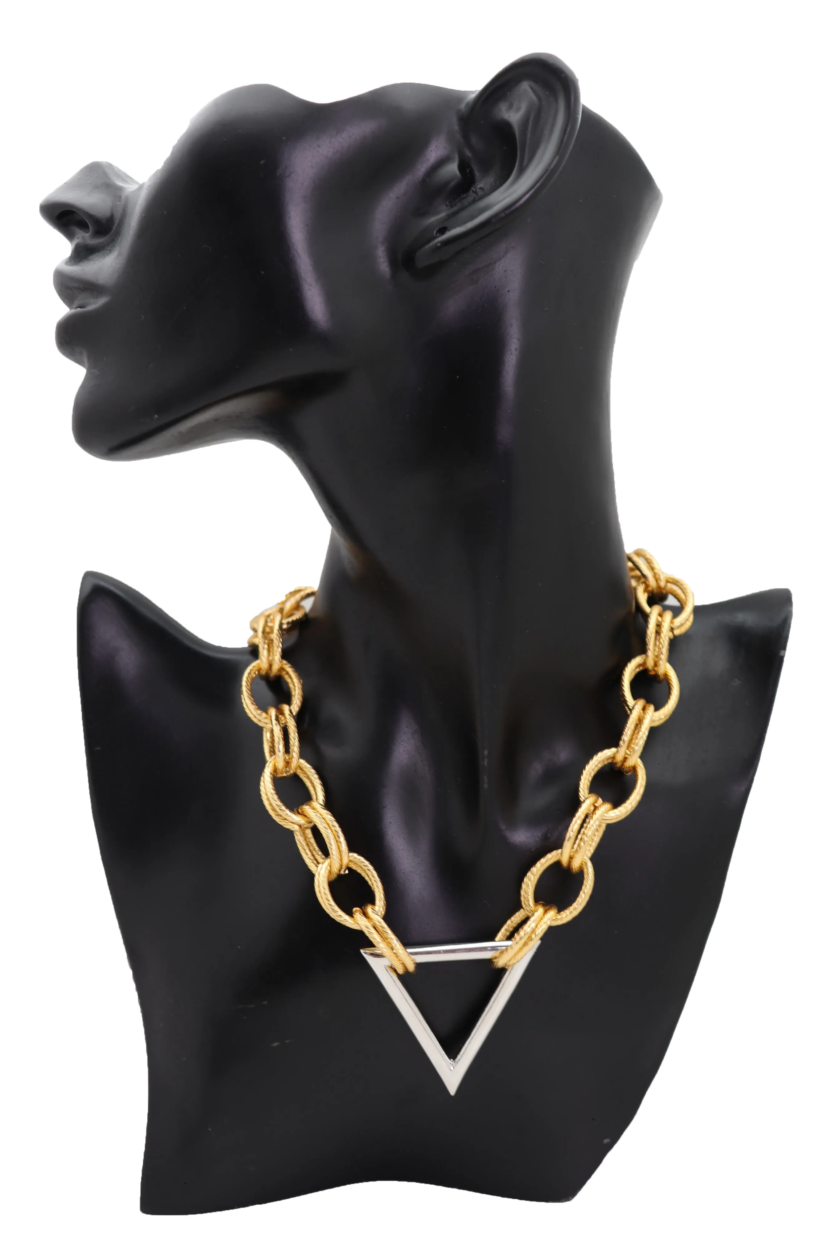 Fashion Necklace Gold Metal Chain Links Silver Triangle Pendant Geometric