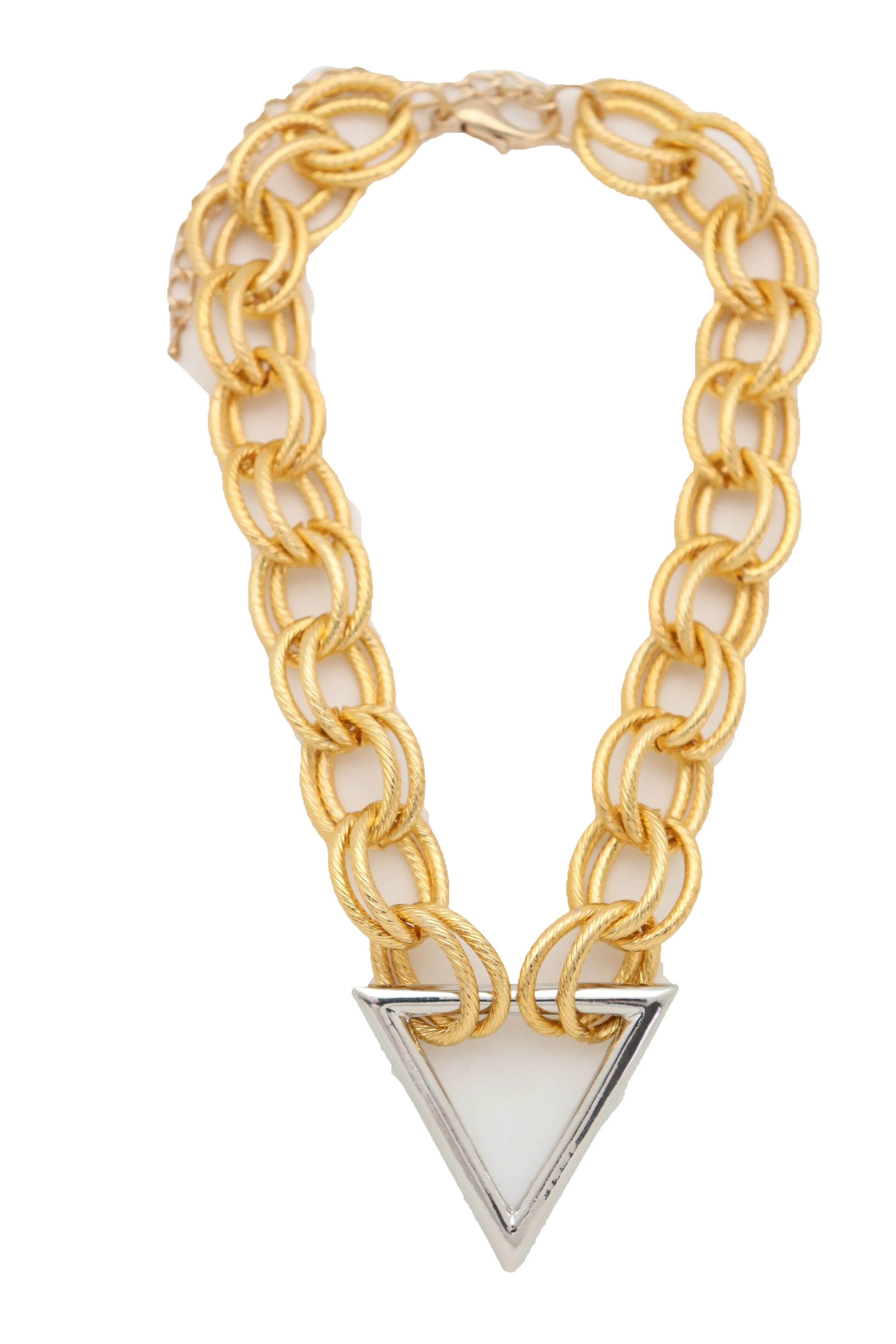 Fashion Necklace Gold Metal Chain Links Silver Triangle Pendant Geometric