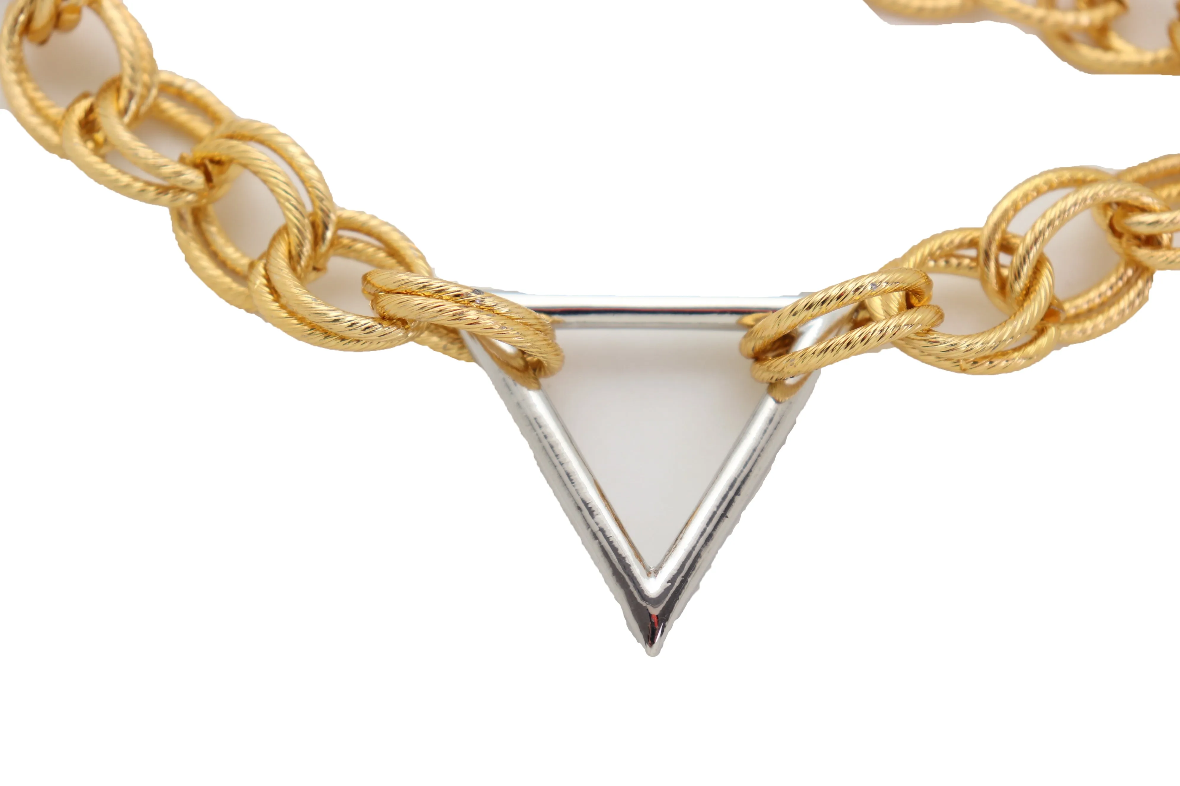 Fashion Necklace Gold Metal Chain Links Silver Triangle Pendant Geometric