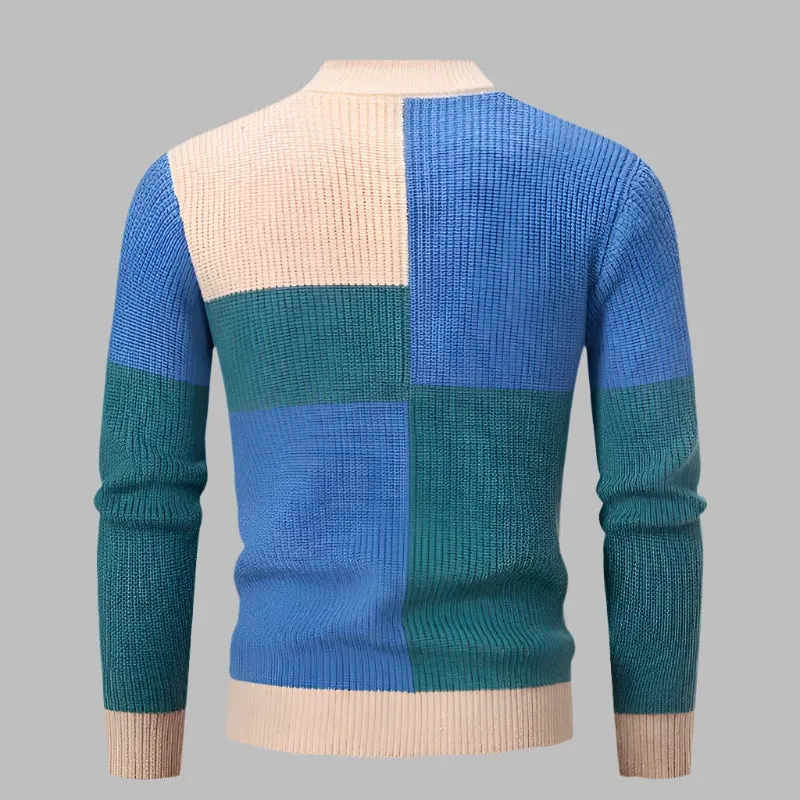 Fashionable Patchwork Mock Neck Pullover - Slim Casual Knitwear for Men