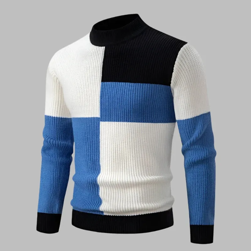 Fashionable Patchwork Mock Neck Pullover - Slim Casual Knitwear for Men