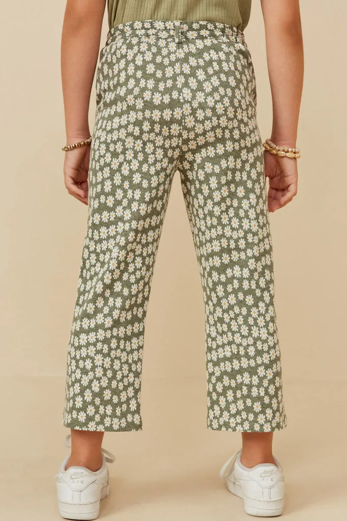 French Terry Daisy Print Wide Leg Knit Pants