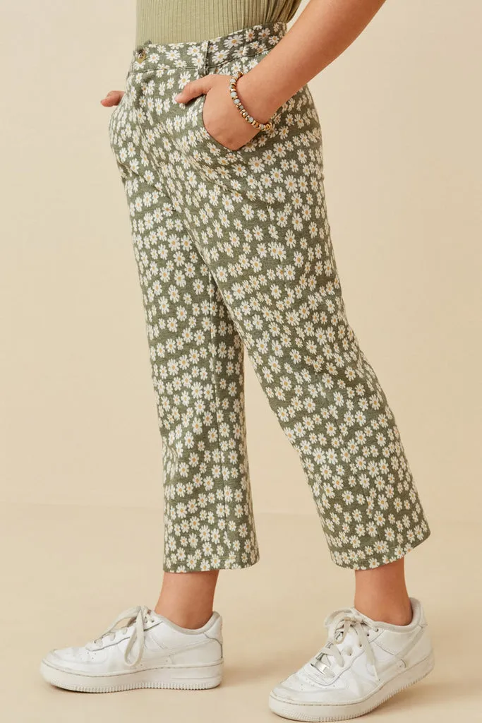 French Terry Daisy Print Wide Leg Knit Pants