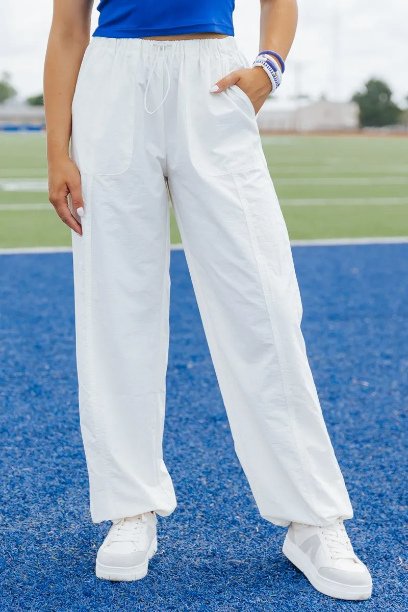 Game On White Parachute Pants