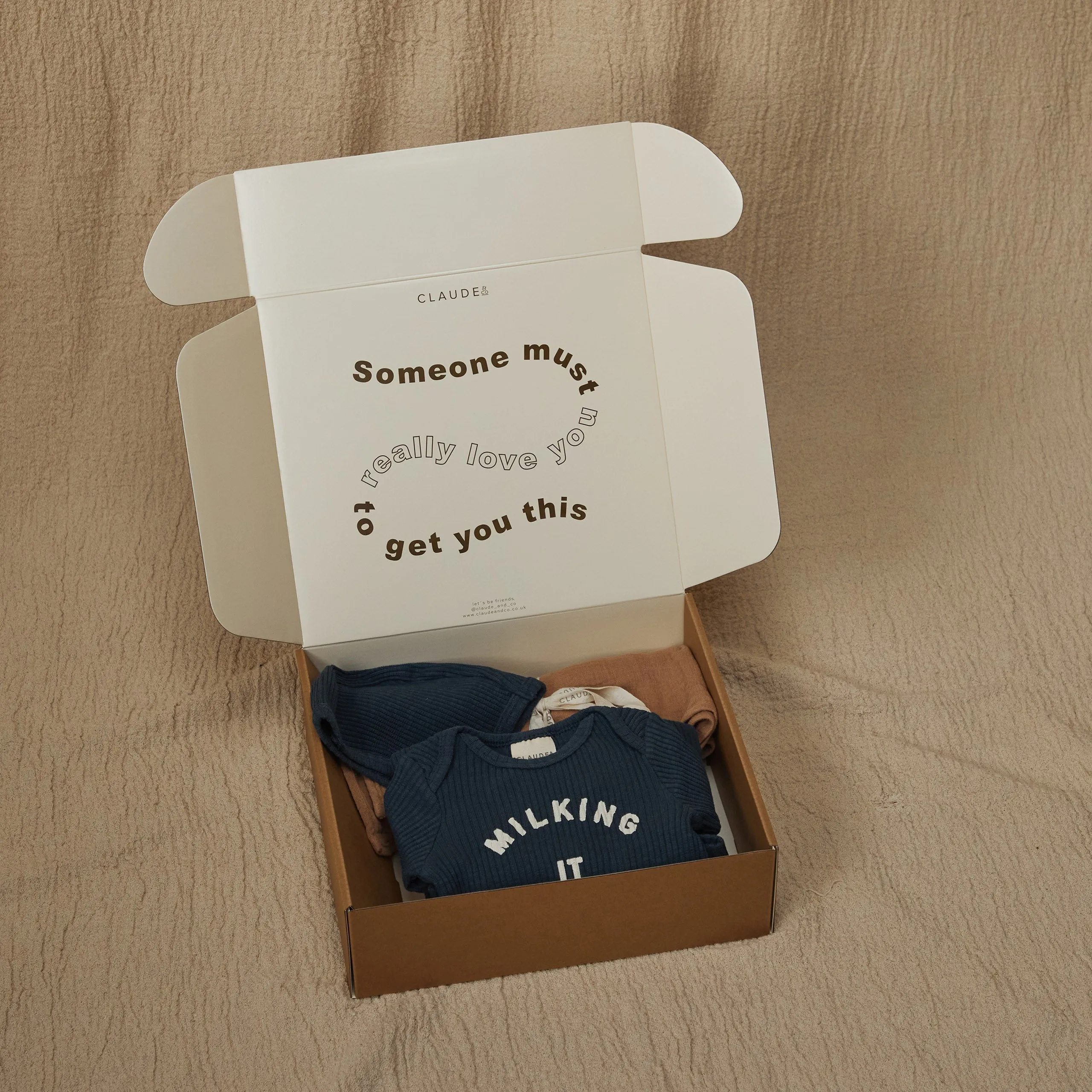 Gift Set - Navy Onesie, Bonnet and Rust Muslin