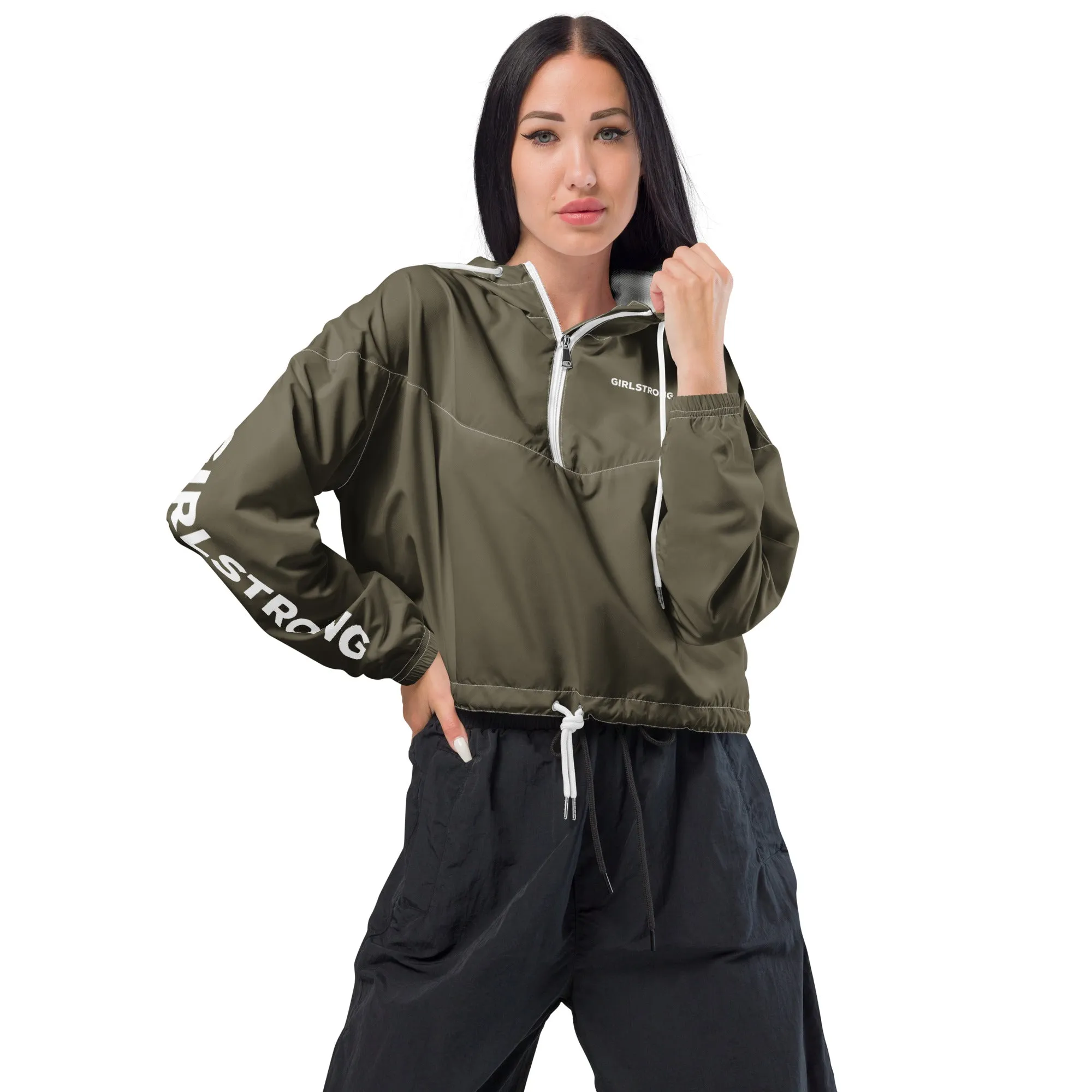 GIRLFRIEND PULLOVER CROP WINDBREAKER ARMY GREEN GIRLSTRONG