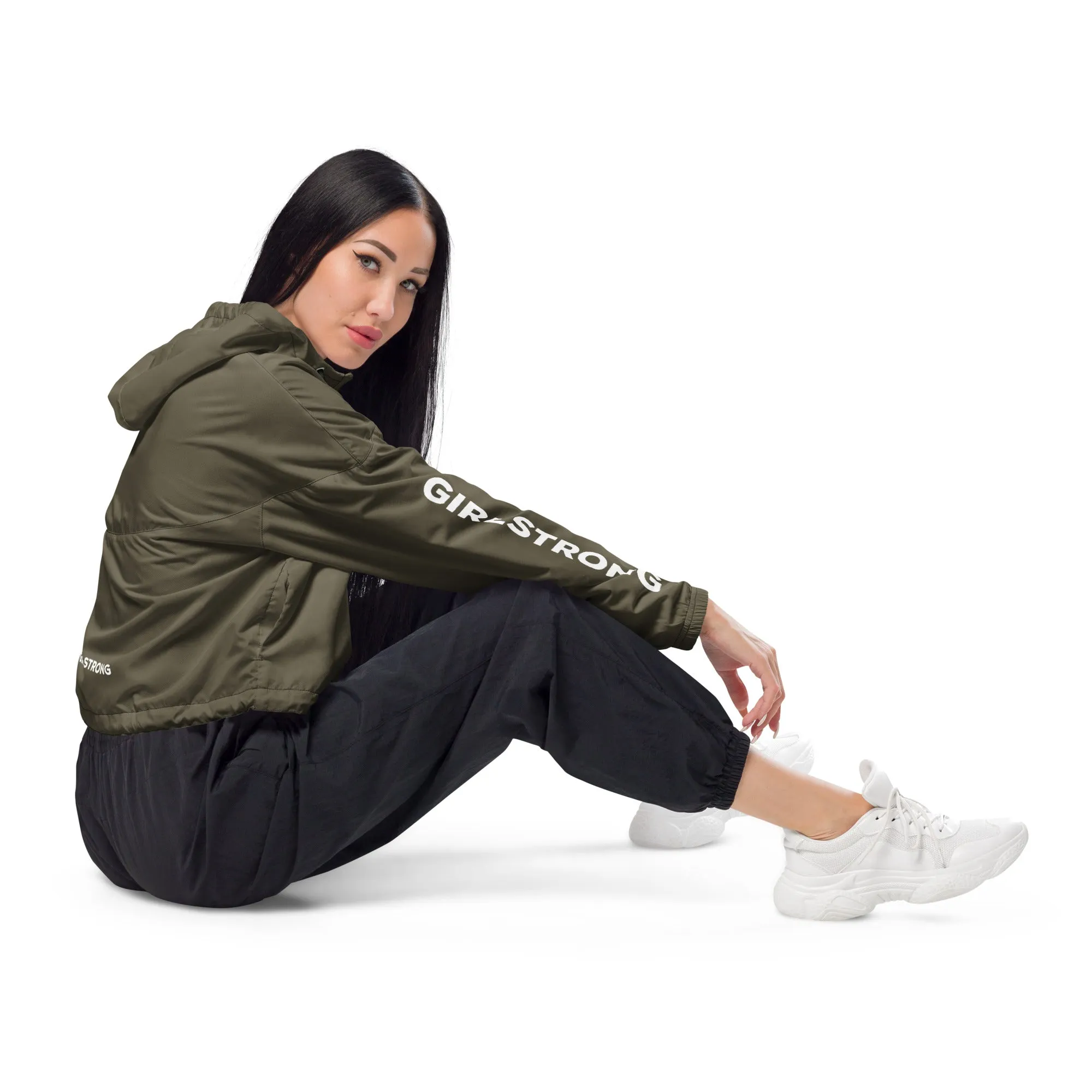 GIRLFRIEND PULLOVER CROP WINDBREAKER ARMY GREEN GIRLSTRONG