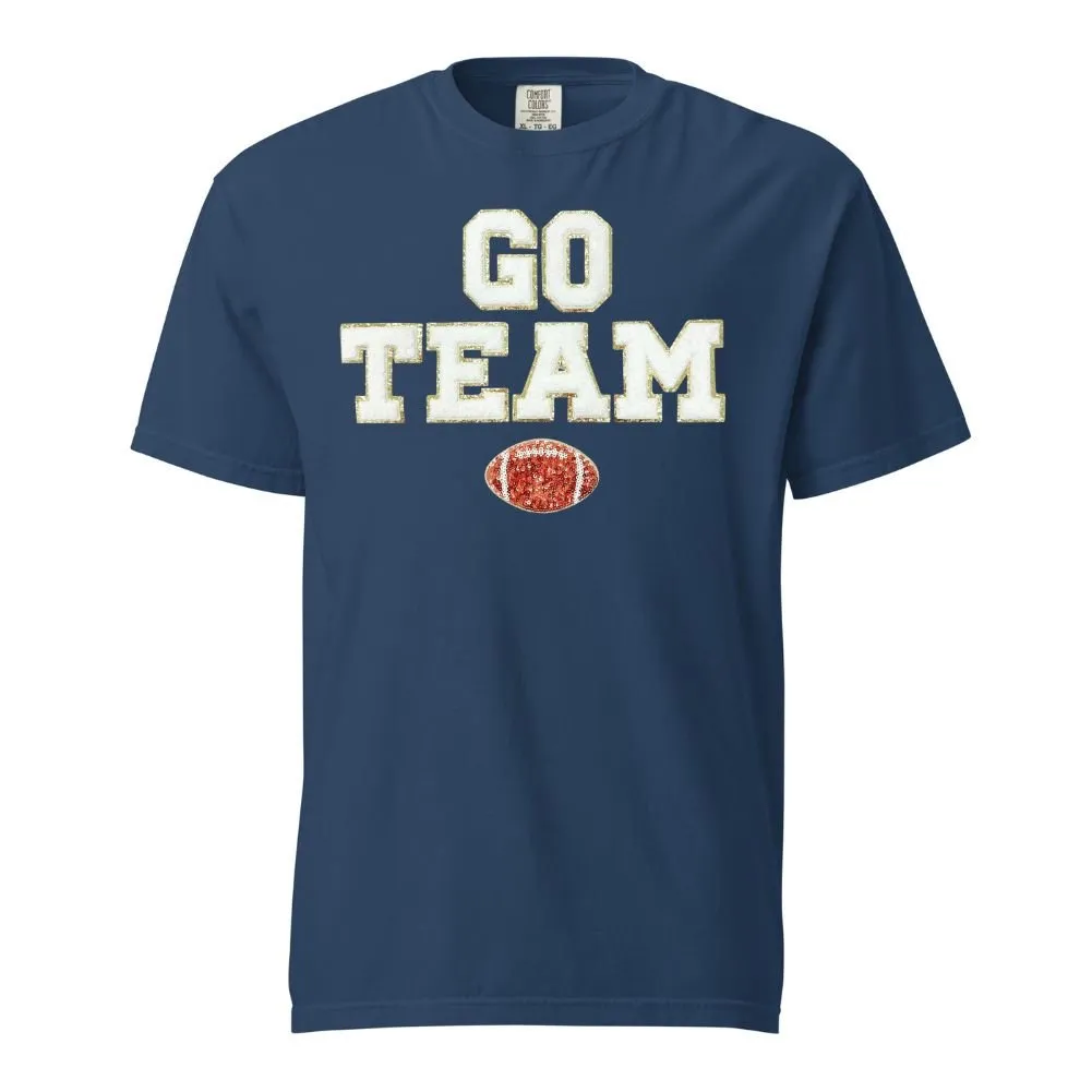 'Go Team Sequin Football' Letter Patch T-Shirt