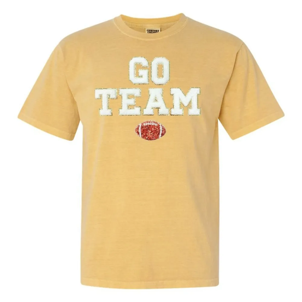 'Go Team Sequin Football' Letter Patch T-Shirt