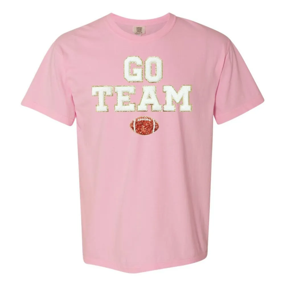 'Go Team Sequin Football' Letter Patch T-Shirt