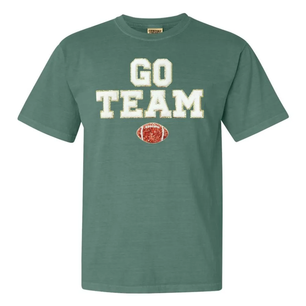 'Go Team Sequin Football' Letter Patch T-Shirt