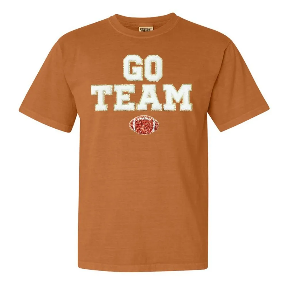 'Go Team Sequin Football' Letter Patch T-Shirt