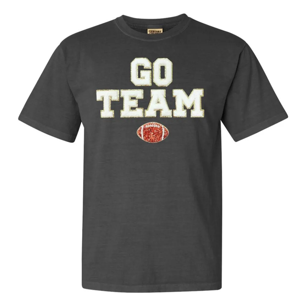 'Go Team Sequin Football' Letter Patch T-Shirt