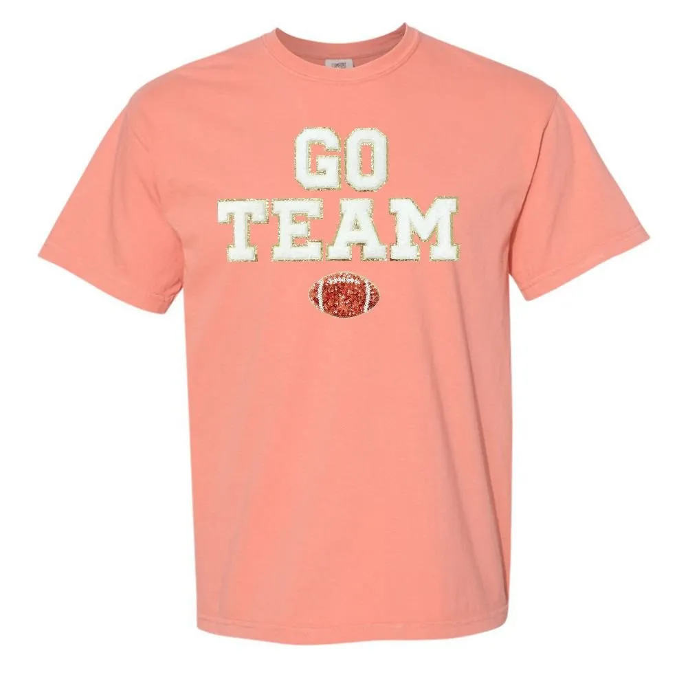 'Go Team Sequin Football' Letter Patch T-Shirt