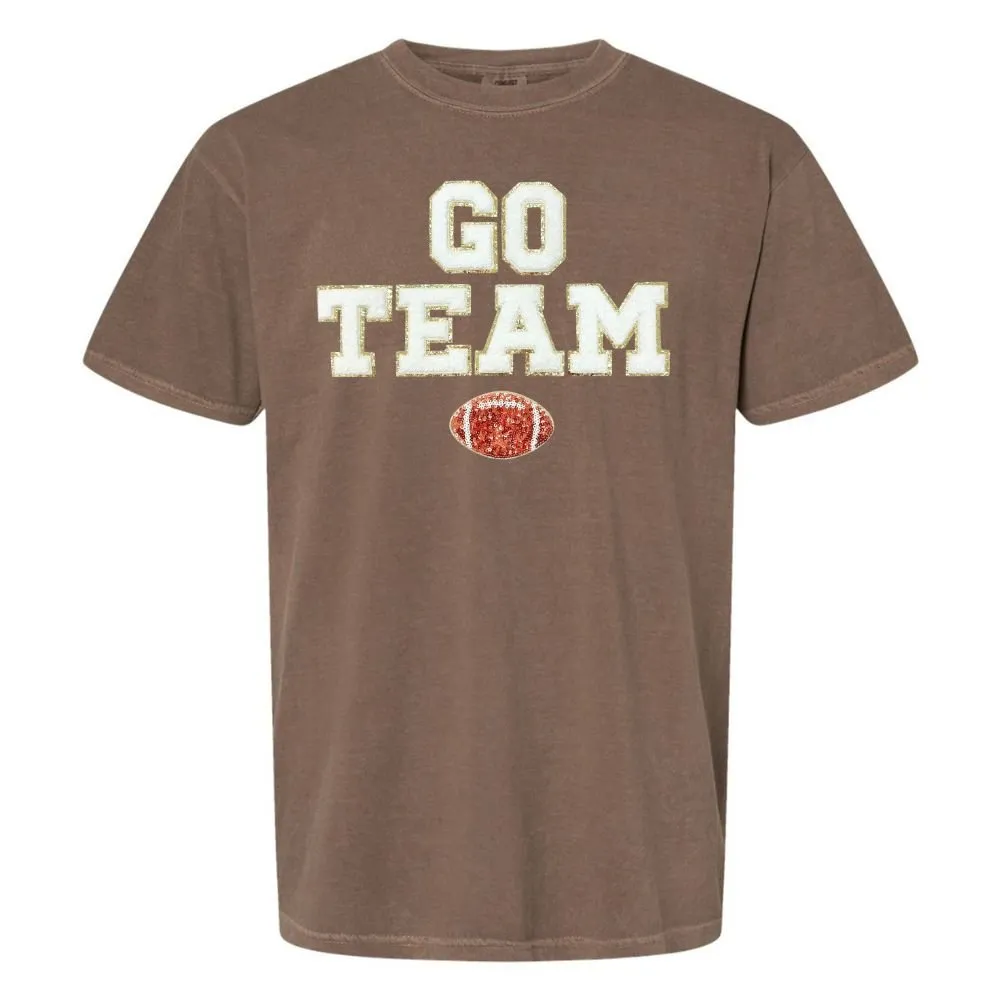 'Go Team Sequin Football' Letter Patch T-Shirt