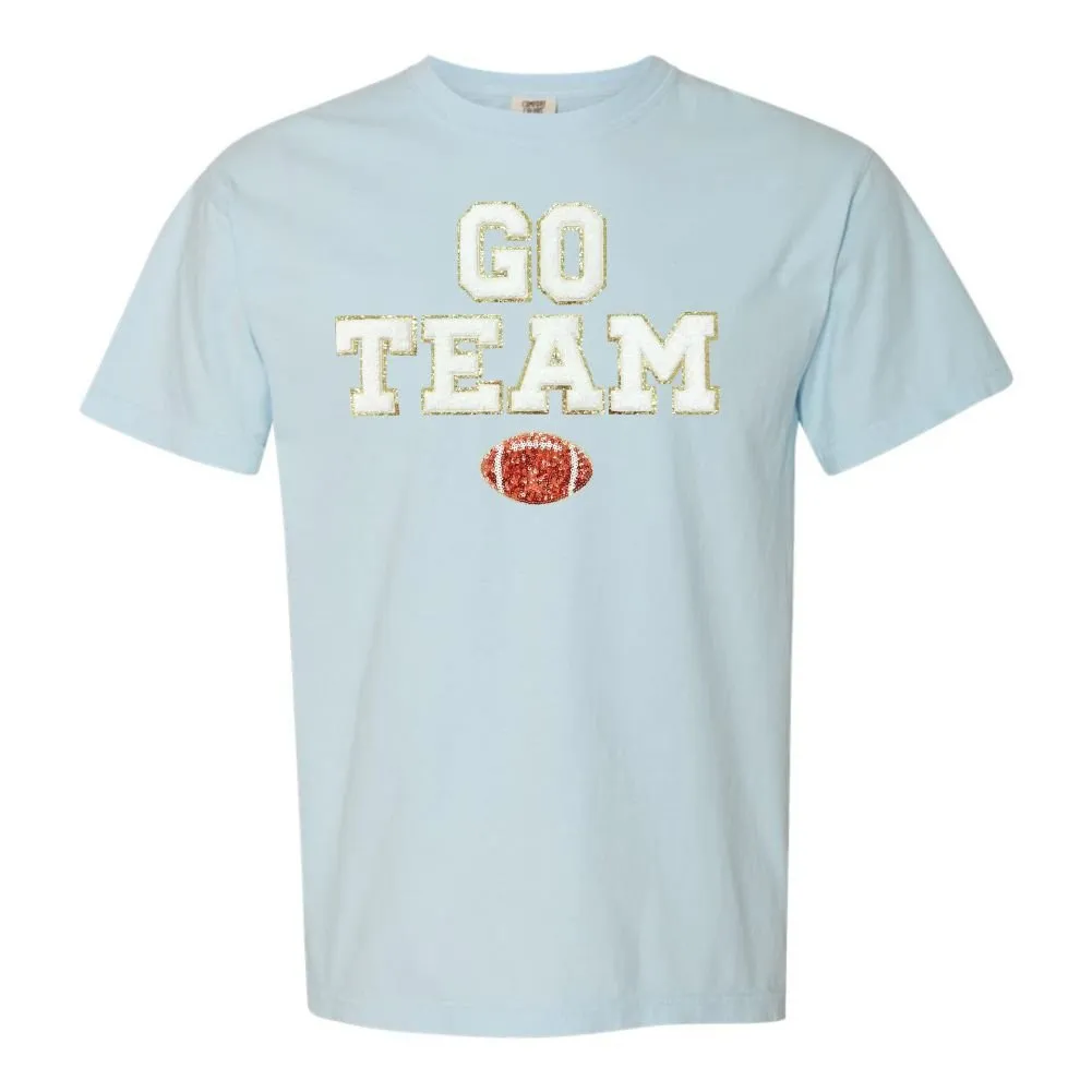 'Go Team Sequin Football' Letter Patch T-Shirt