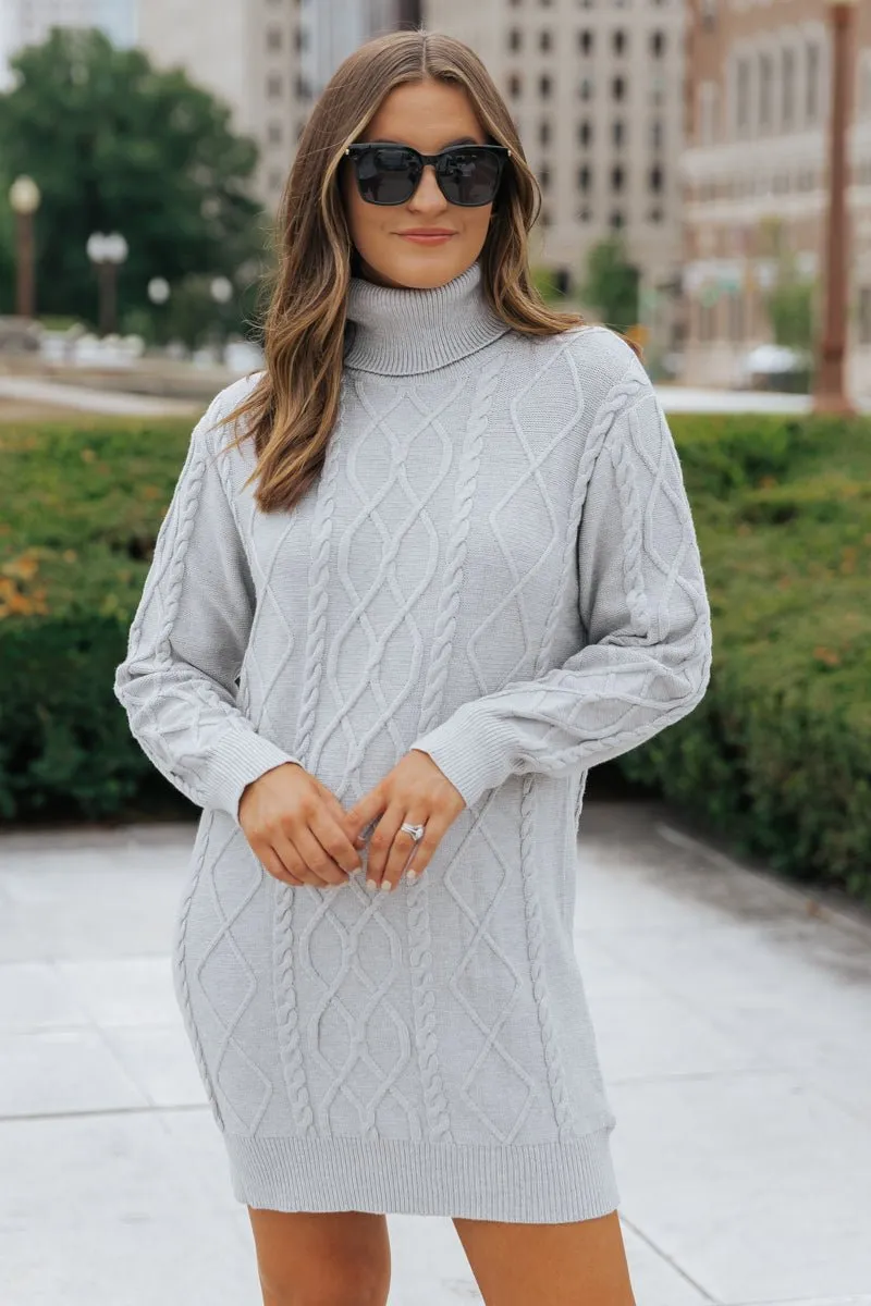 Grey Cable Knit Sweater Dress