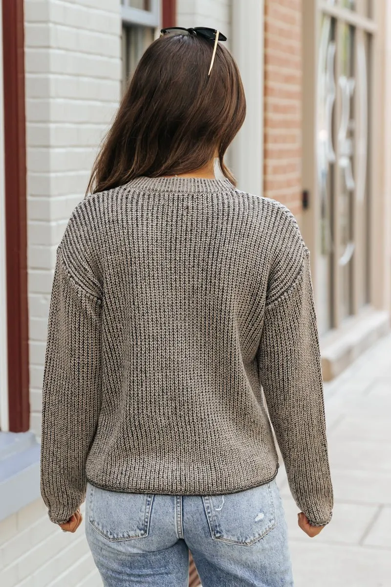 Grey Round Neck Pullover Sweater