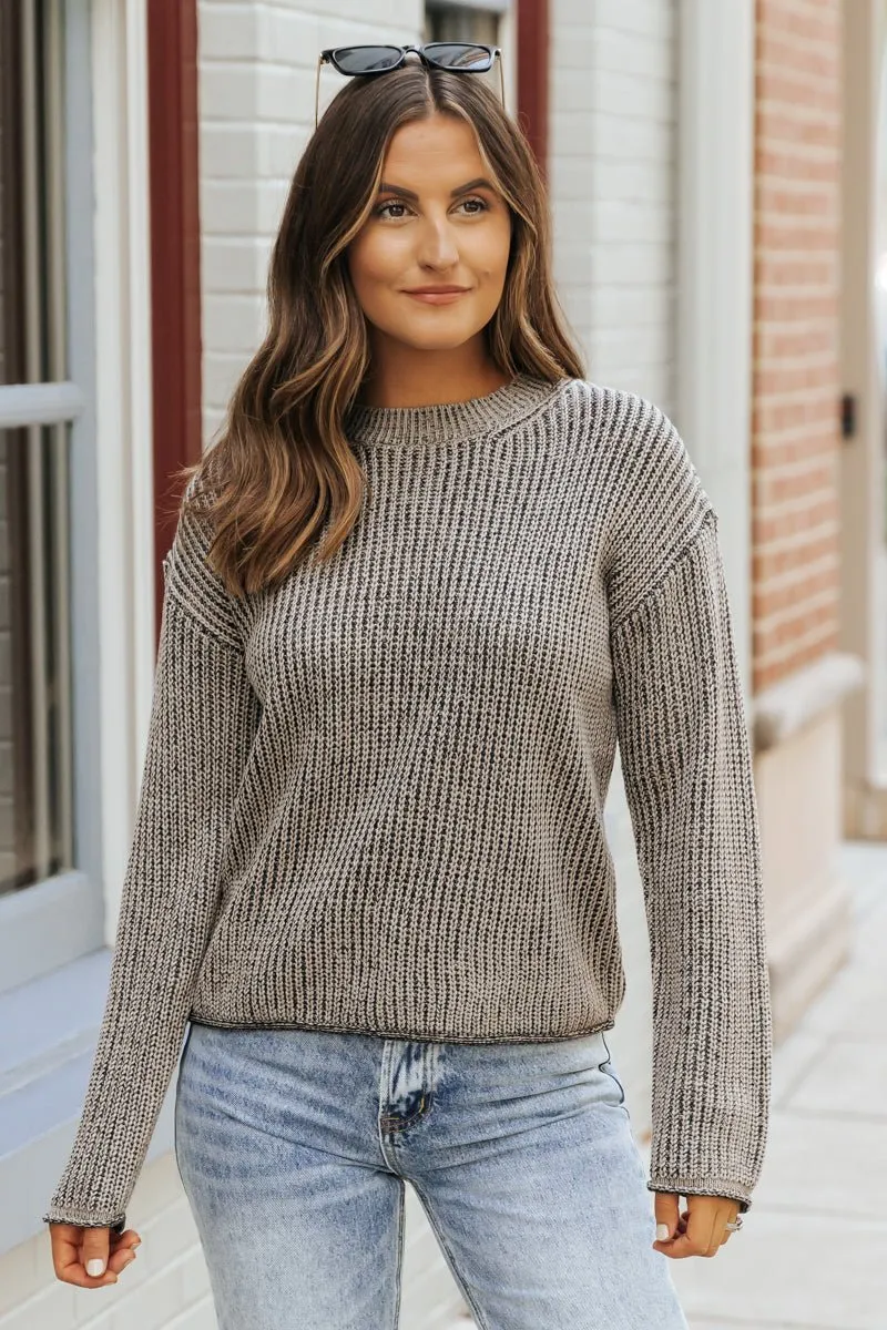 Grey Round Neck Pullover Sweater